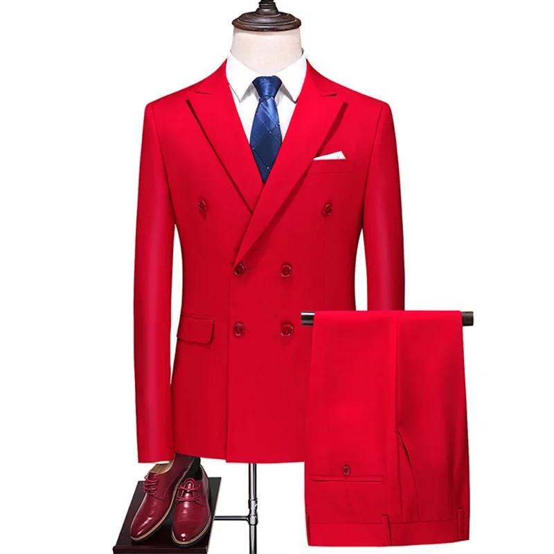 Costume (Blazer + pantalon) pour hommes, mode Business Elegante, couleur unie, décontracté, Double b