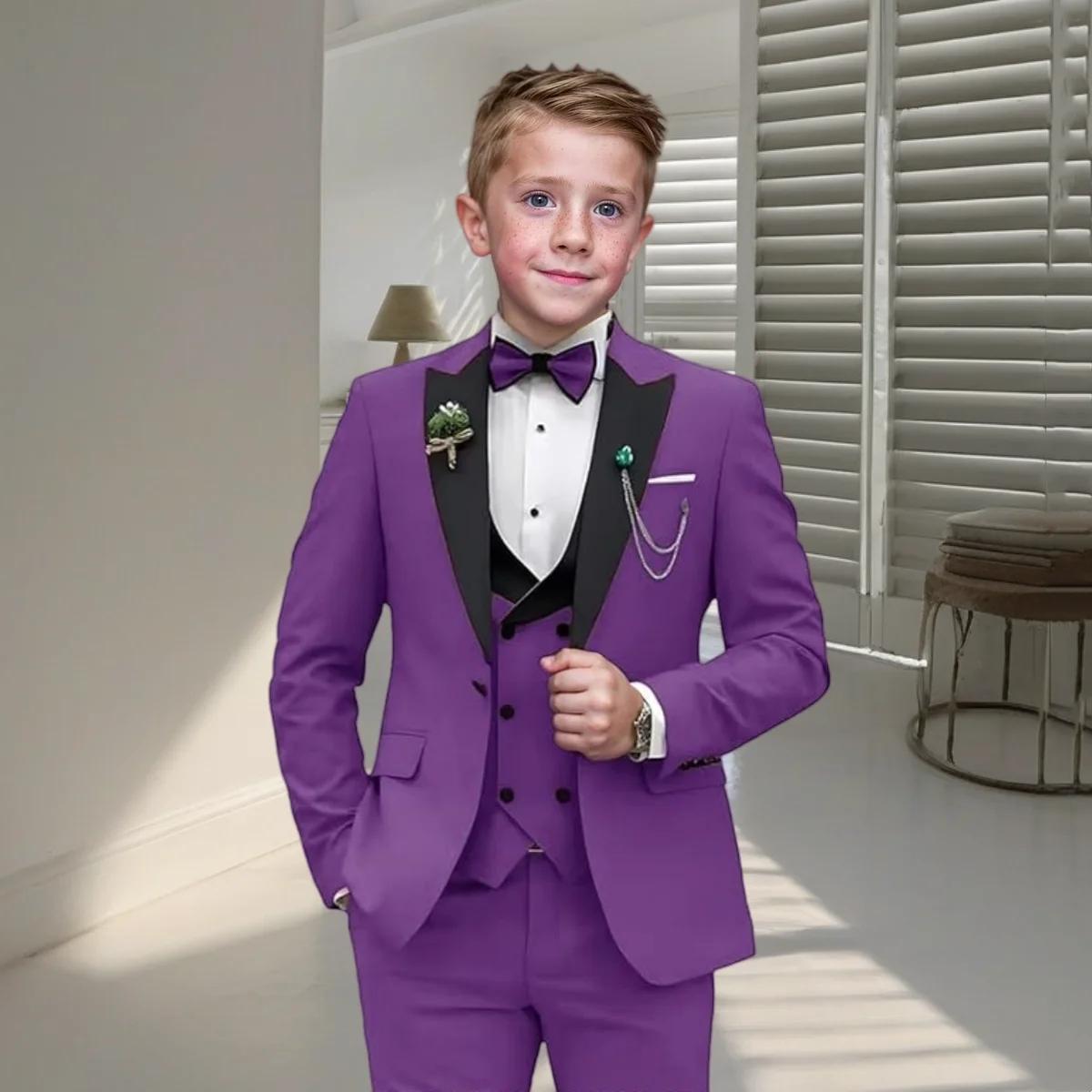 Ensemble de costume formel 4 pièces pour garçon, avec Blazer, gilet, pantalon, nœud papillon, costum
