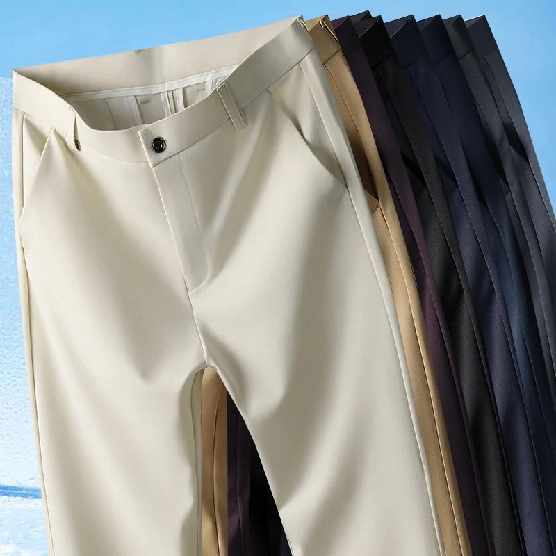 Pantalon d'été pour hommes, fin, droit, extensible, décontracté, sans Trace, sans repassage, tissu s