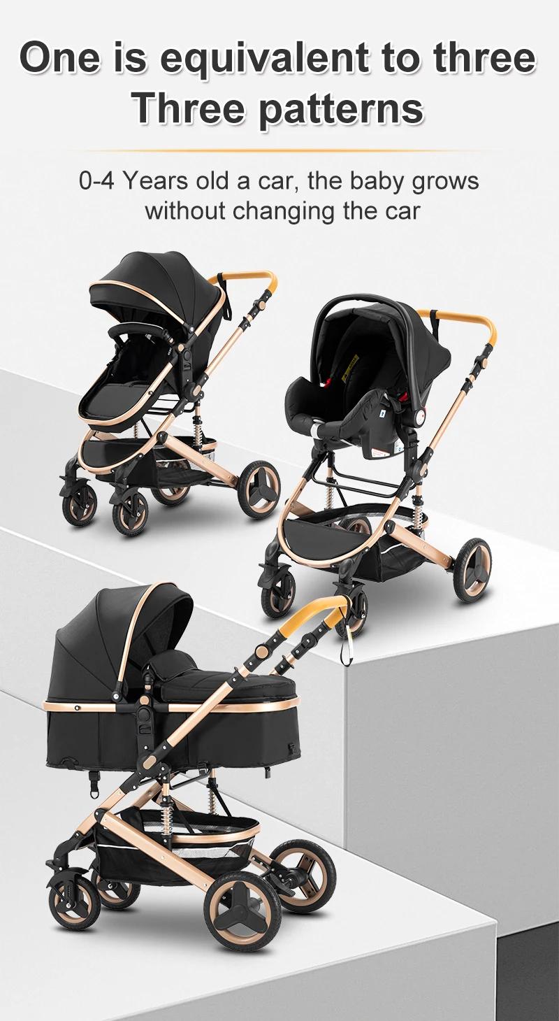 Poussette 3 en 1 avec siège auto et panier de couchage, poussette multifonction pour bébé, poussette