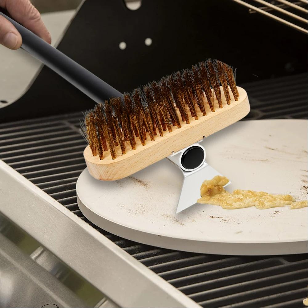 Brosse de four à Pizza, brosse de poêle en cuivre, poils en laiton et bois, manche Long, brosse de n