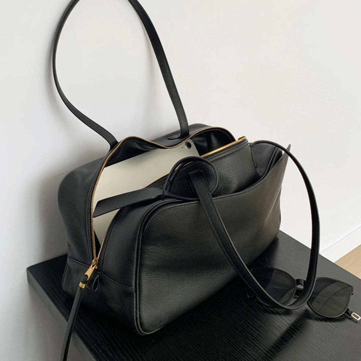Sac d'oreiller en cuir véritable pour femmes, version haute, sac de bowling en cuir de vache à premi