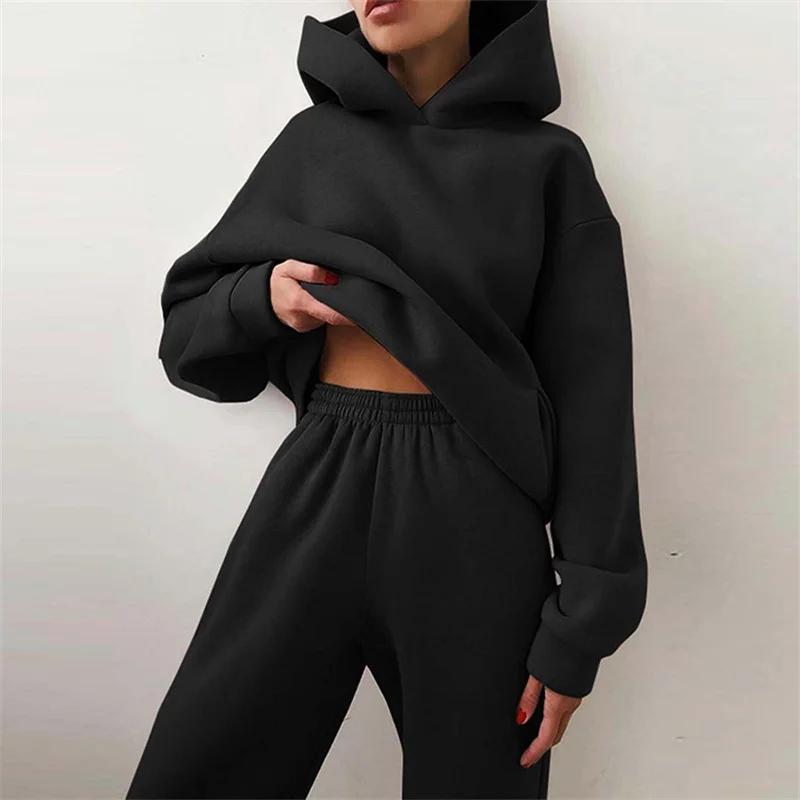 Sweat à capuche PVD deux pièces pour femme, sweat à capuche décontracté, pulls monochromes, ensemble