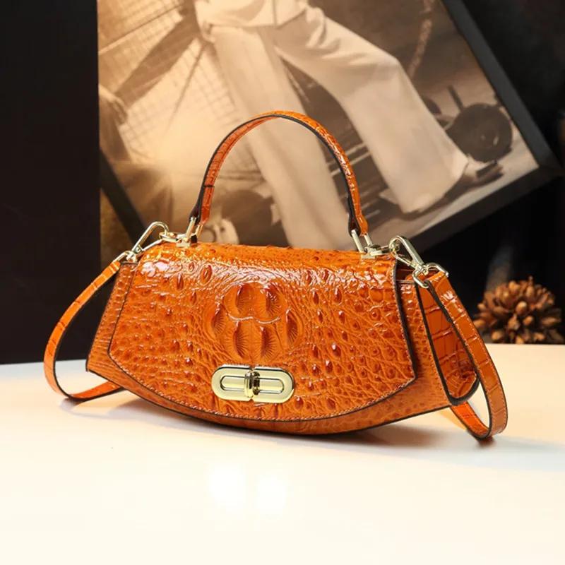 Sac à main en cuir véritable motif crocodile pour femme, petit sac de dégager initié, sacs à bandoul