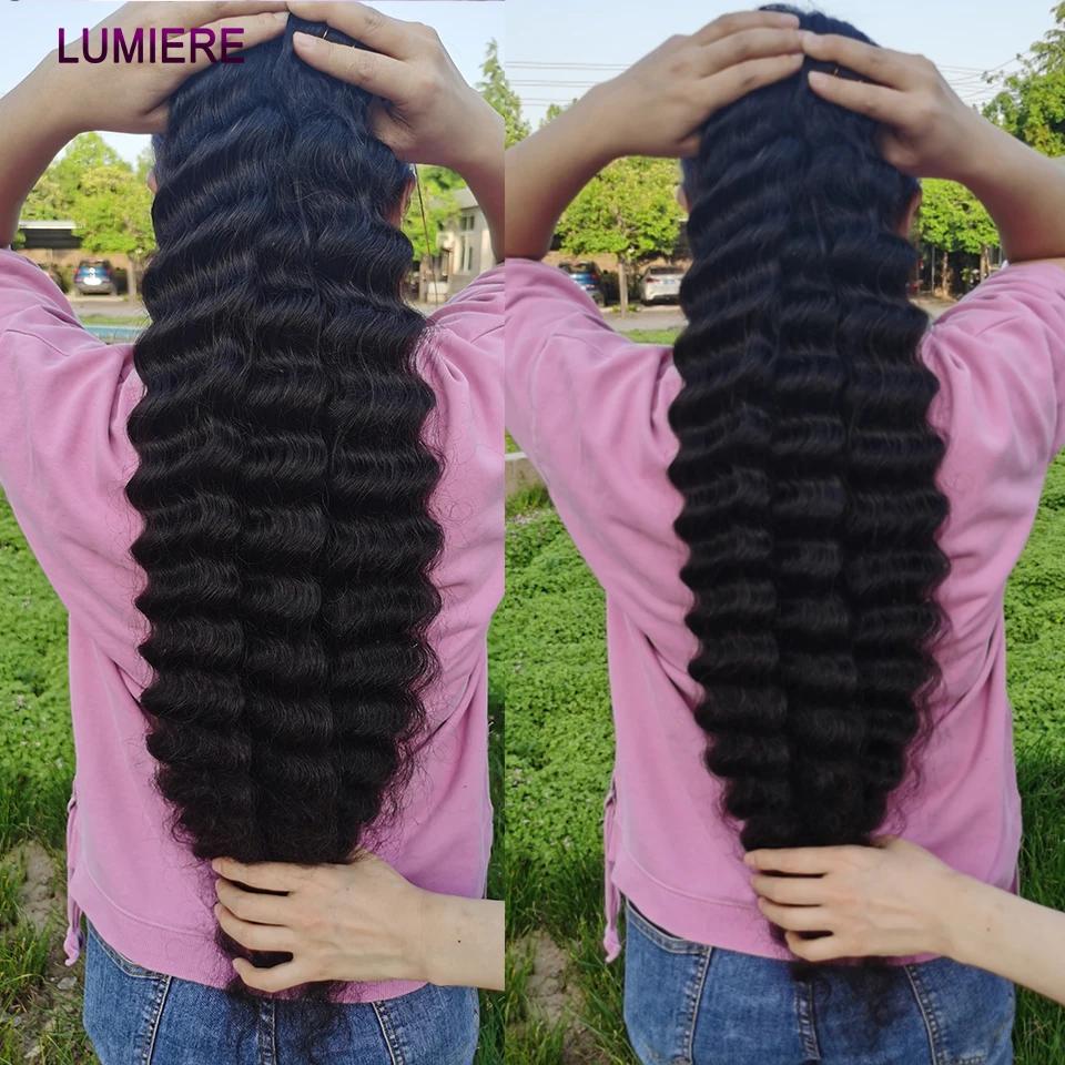 Lumiere-Mèches Péruviennes Naturelles Remy 3/4 Noires, Cheveux Ondulés, Double Trame, 10 à 30 Pouces