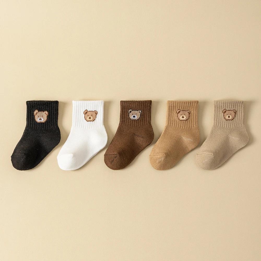 5 paires de chaussettes pour bébé, douces, confortables, respirantes, toutes saisons, motif d'ours d