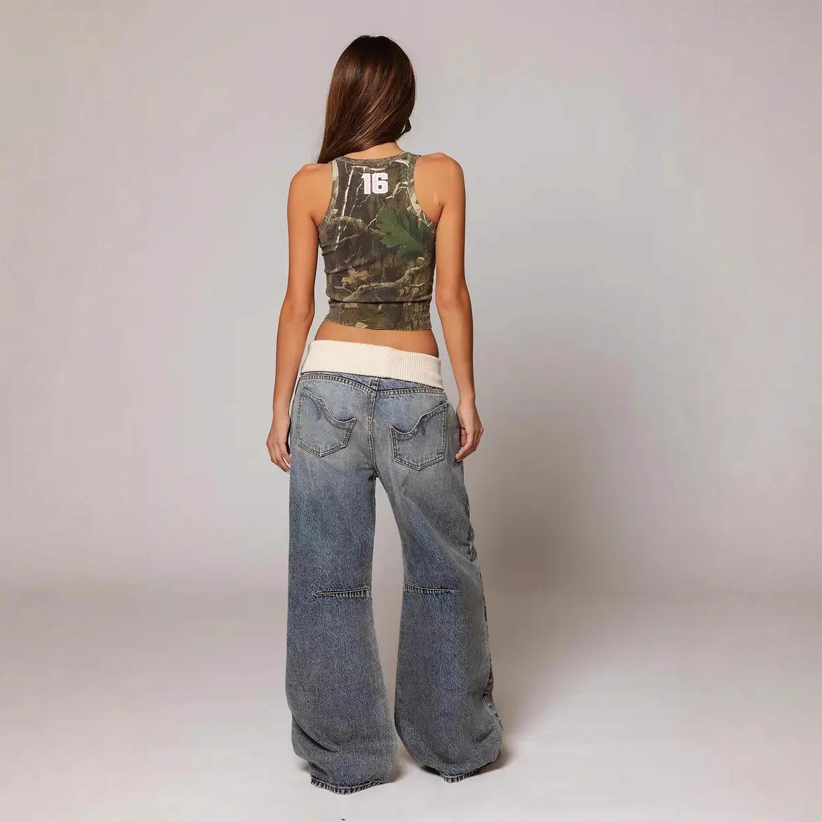Nouveau Jean en Denim pour Femme Printemps-Été, Coupe Ample, Taille Mi-Haute, Fermeture Éclair, Poch