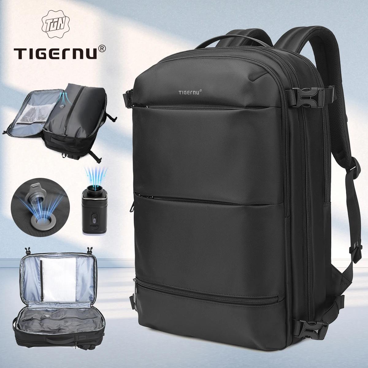 Sac à dos de compression sous vide Tigernu pour hommes, sac à dos de voyage extensible avec port USB