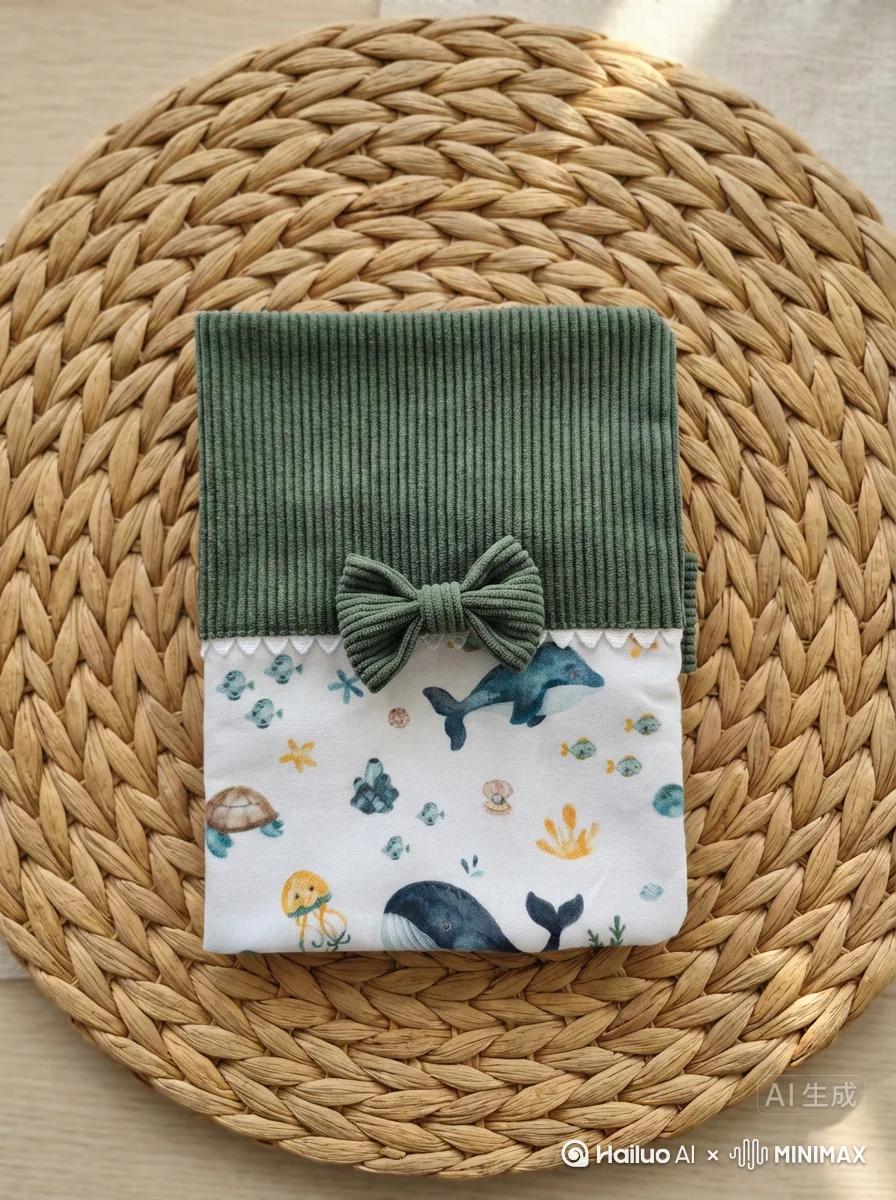 Couverture de manuel parental en velours côtelé brodée avec un nom personnalisé | Motif mignon |
