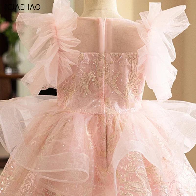 Robe de Fille ICJAEHAO 2026, Style Tutu Rose, pour Spectacle de Piano, Fête, Vêtements Élégants, Cos