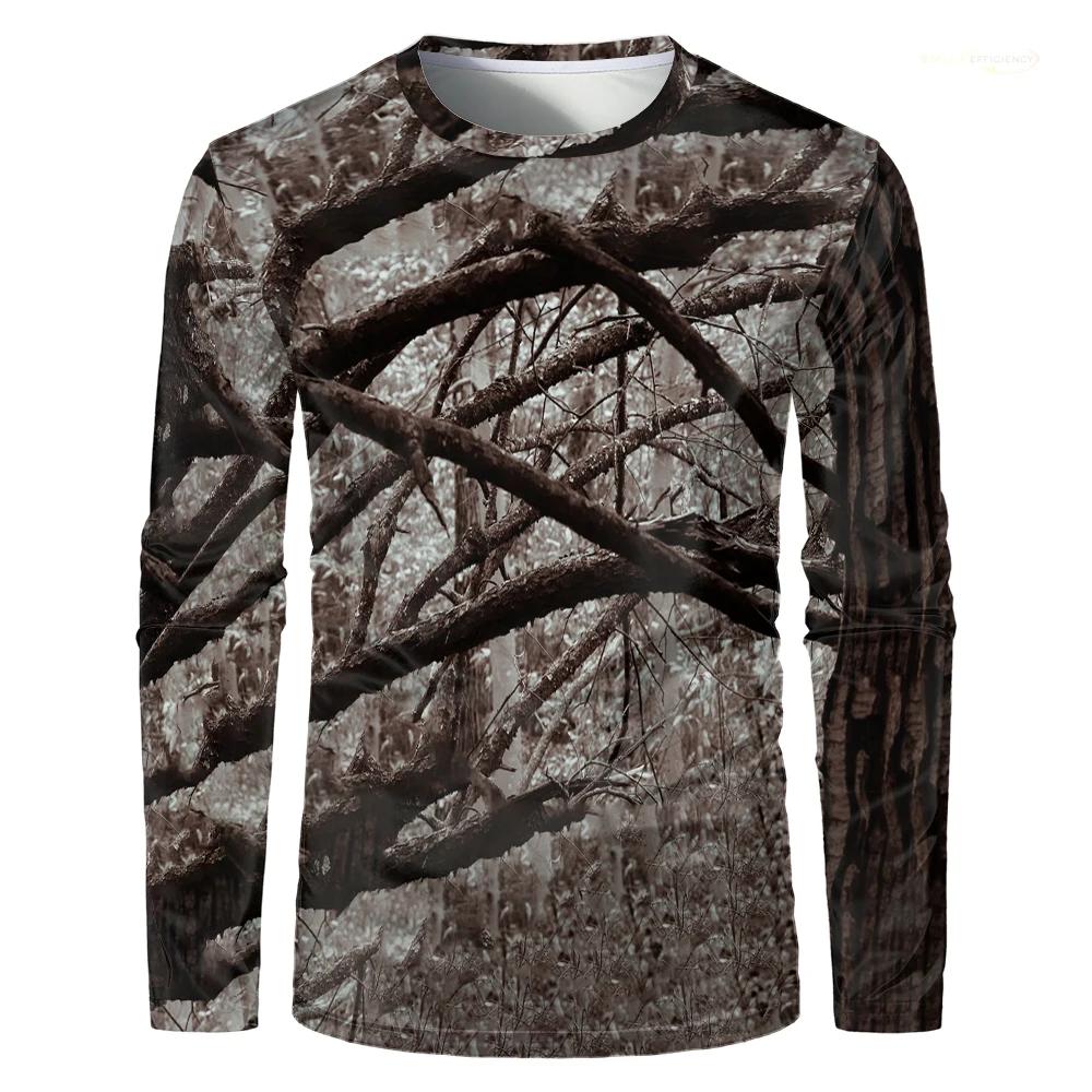 CamSolomon-T-shirt de chasse à manches longues imprimé forêt pour hommes, haut surdimensionné, entra