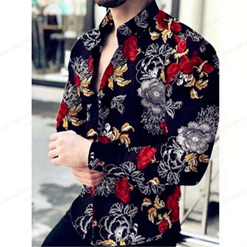 Chemise de plage à manches longues imprimée en 3D pour hommes, haut à enfiler, motif floral tropical