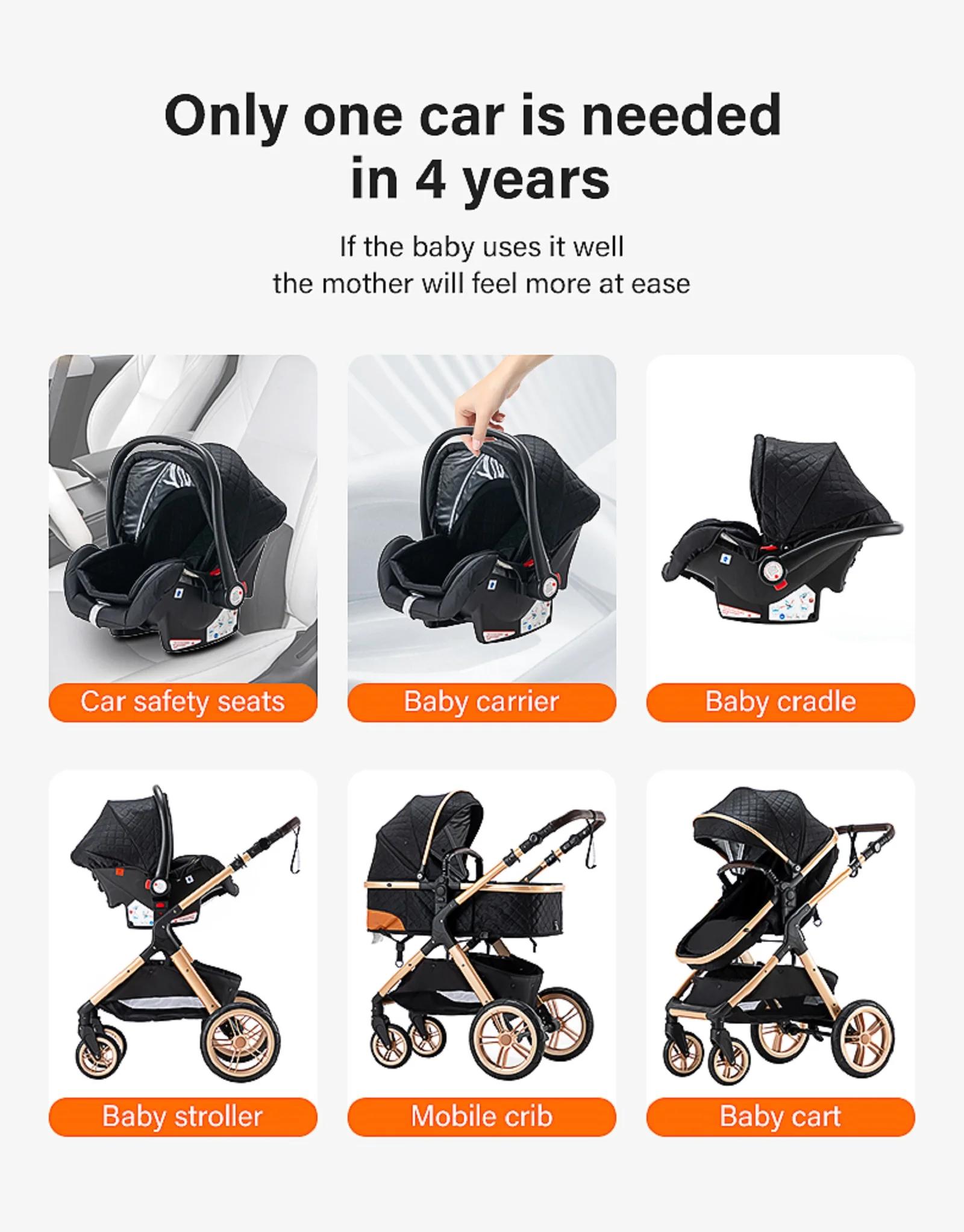 Poussette multifonction 3 en 1 avec siège auto, landau pour bébé, poussette pliable facile, siège co