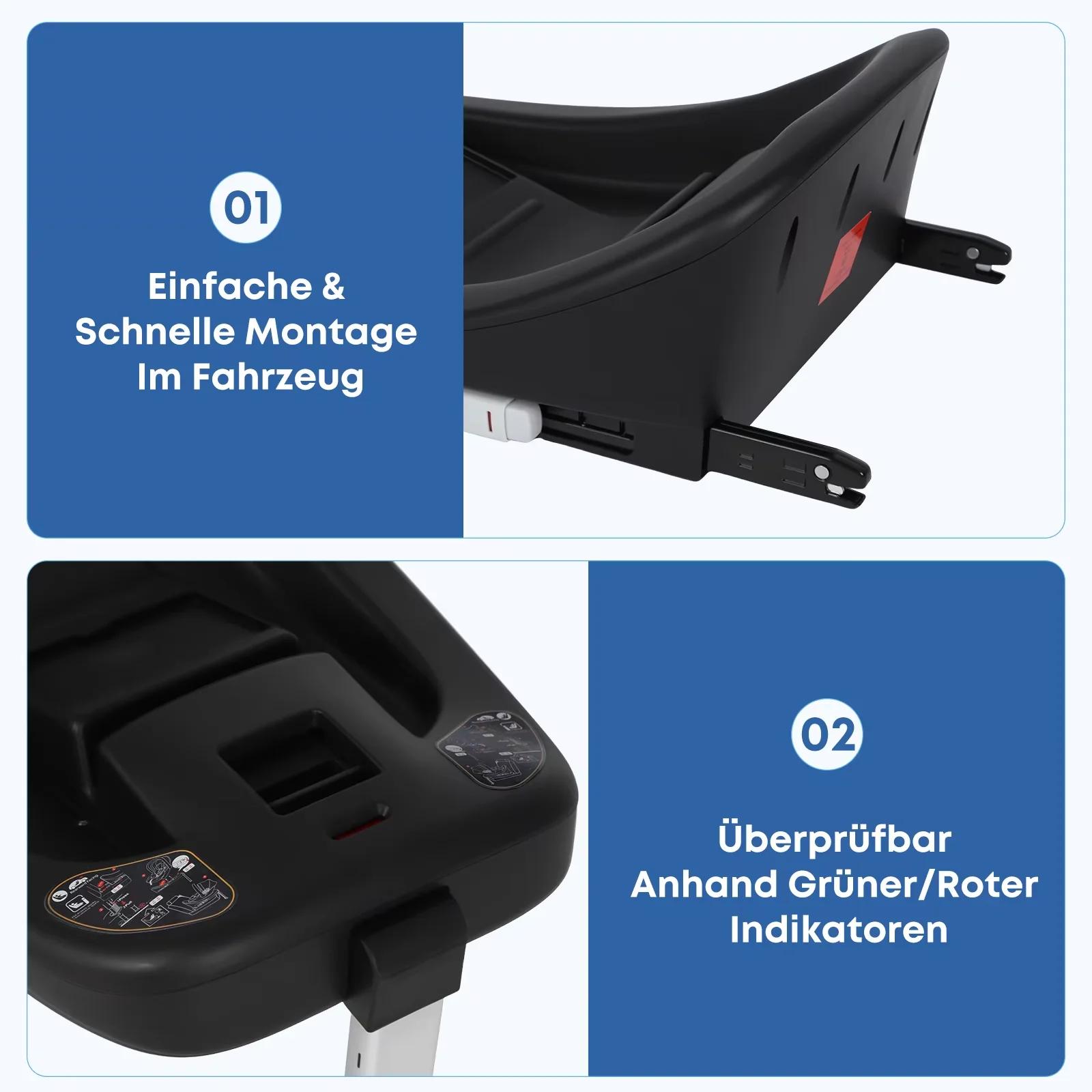 Siège auto pour bébé Babyvoyage noir avec base Isofix, protection solaire UPF45+, confortable, respi