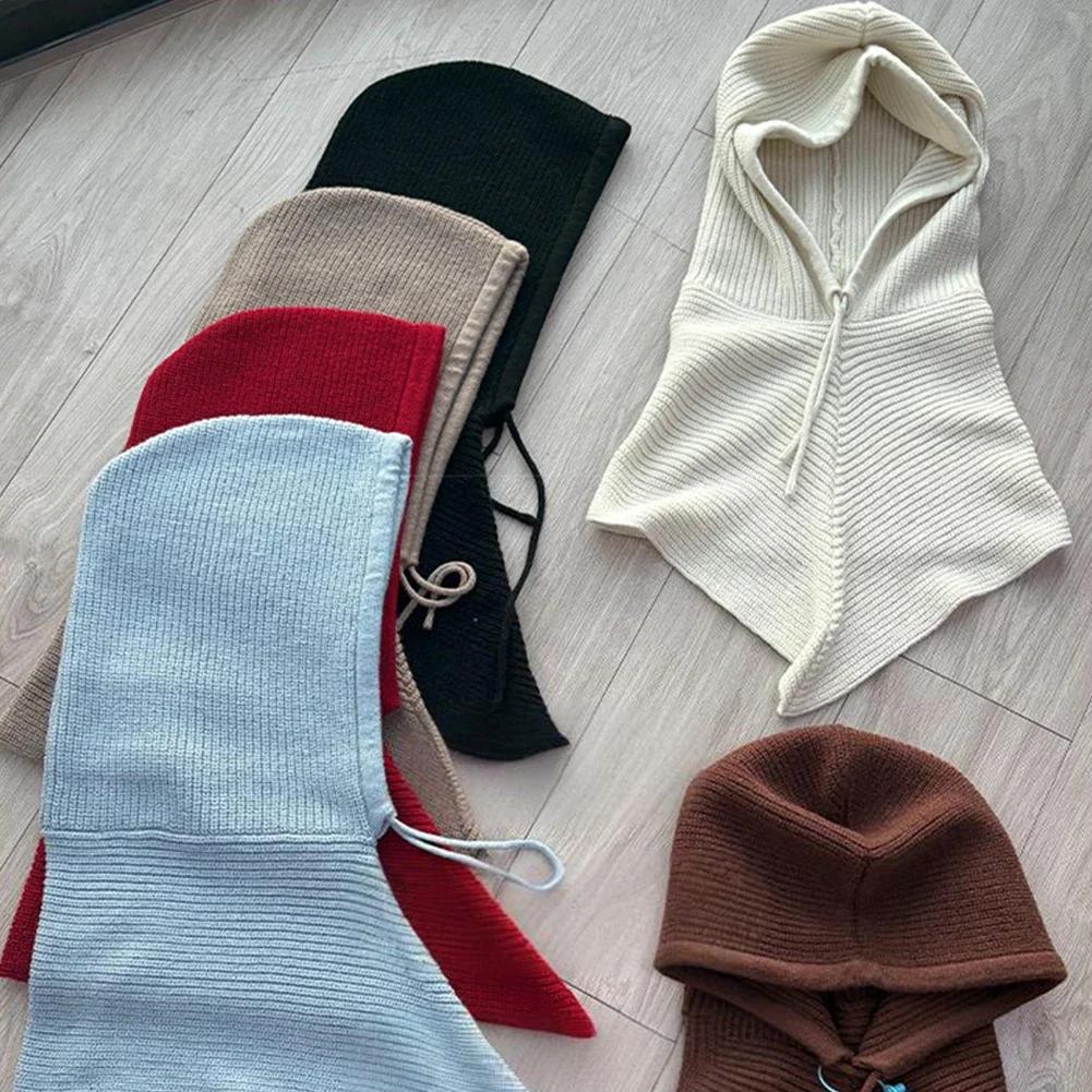 Chapeau-balaclava d'hiver pour femmes, écharpe chaude en tricot, bonnets à capuche, collier de cou e