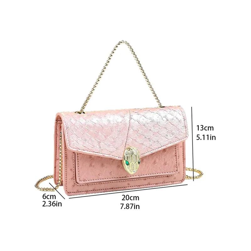 Sac à chaîne en cuir véritable pour femme, motif autruche tête de serpent, mini sac carré exquis à p