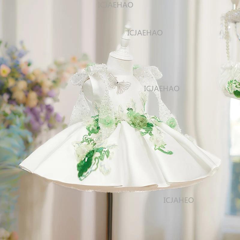 Nouvelle Robe de Princesse pour Bébé Fille 2026, Robe Tutu à Fleurs et Perles pour Fête d'Anniversai