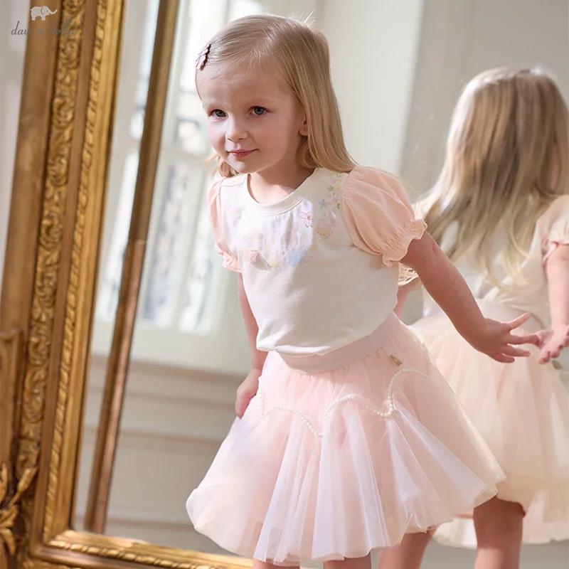 Dave Bella été enfants rose maille princesse jupe décontracté doux mignon fille robe de bal chic dou