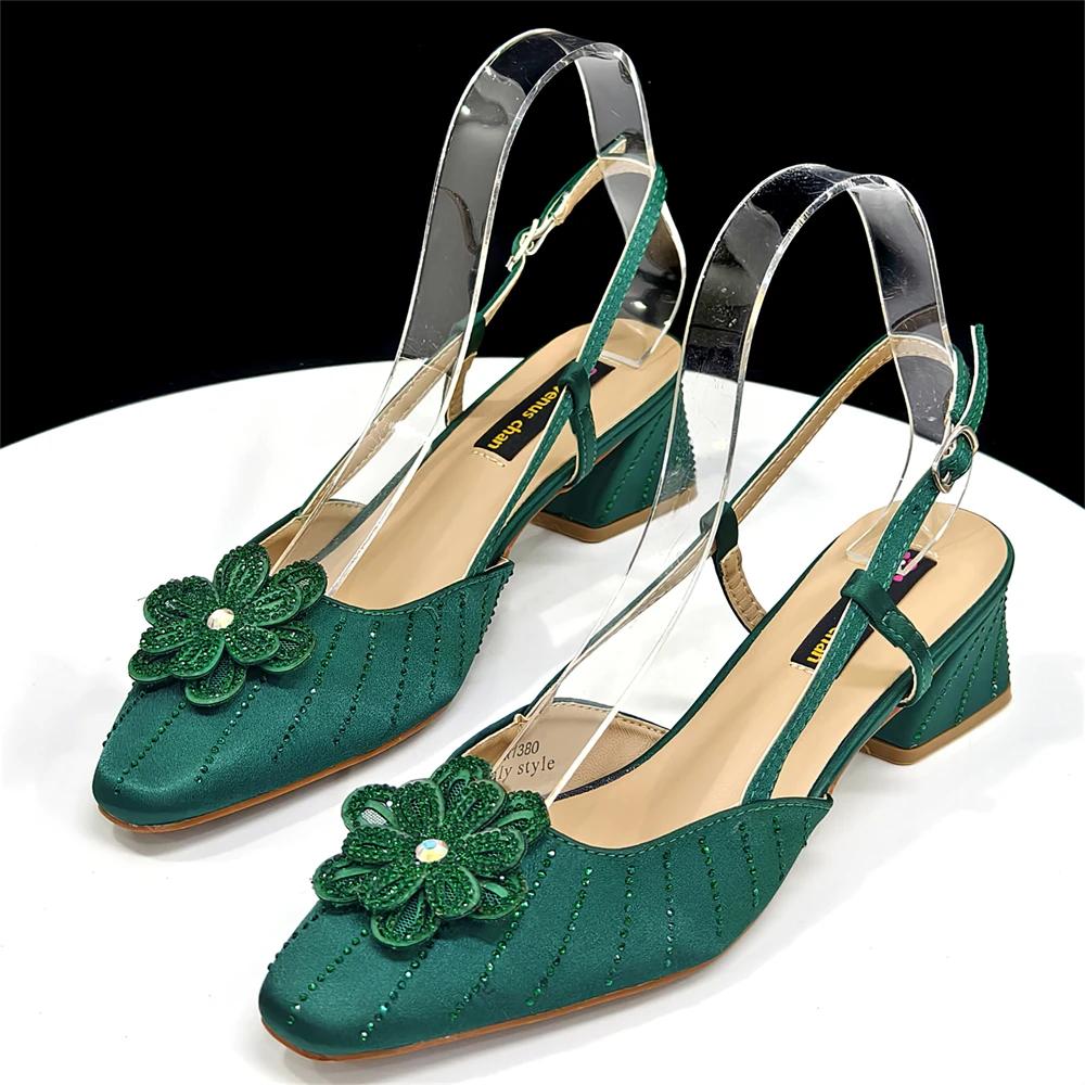 Escarpins et sac italiens pour fête, Style INS, bout pointu, strass, talons hauts élégants, couleur