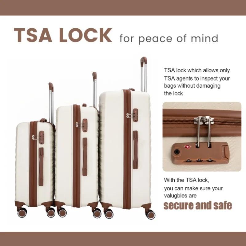 Ensemble de bagages 5 pièces, valises avec roues à double rotation et serrure TSA, valise rigide 3 p