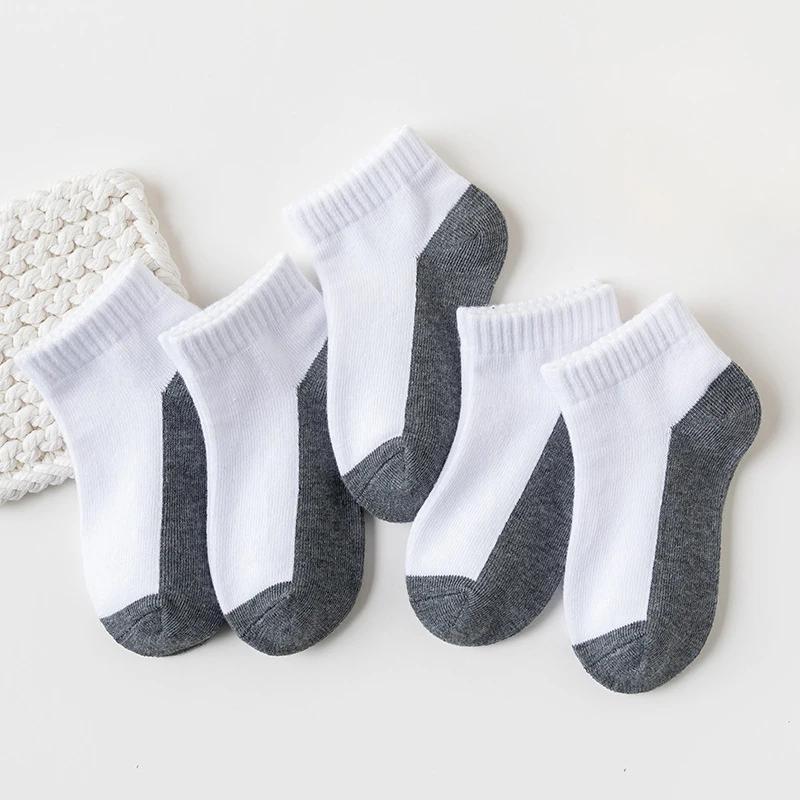 12 paires de chaussettes courtes basique pour enfants - design blanc et gris, respirantes - adaptées