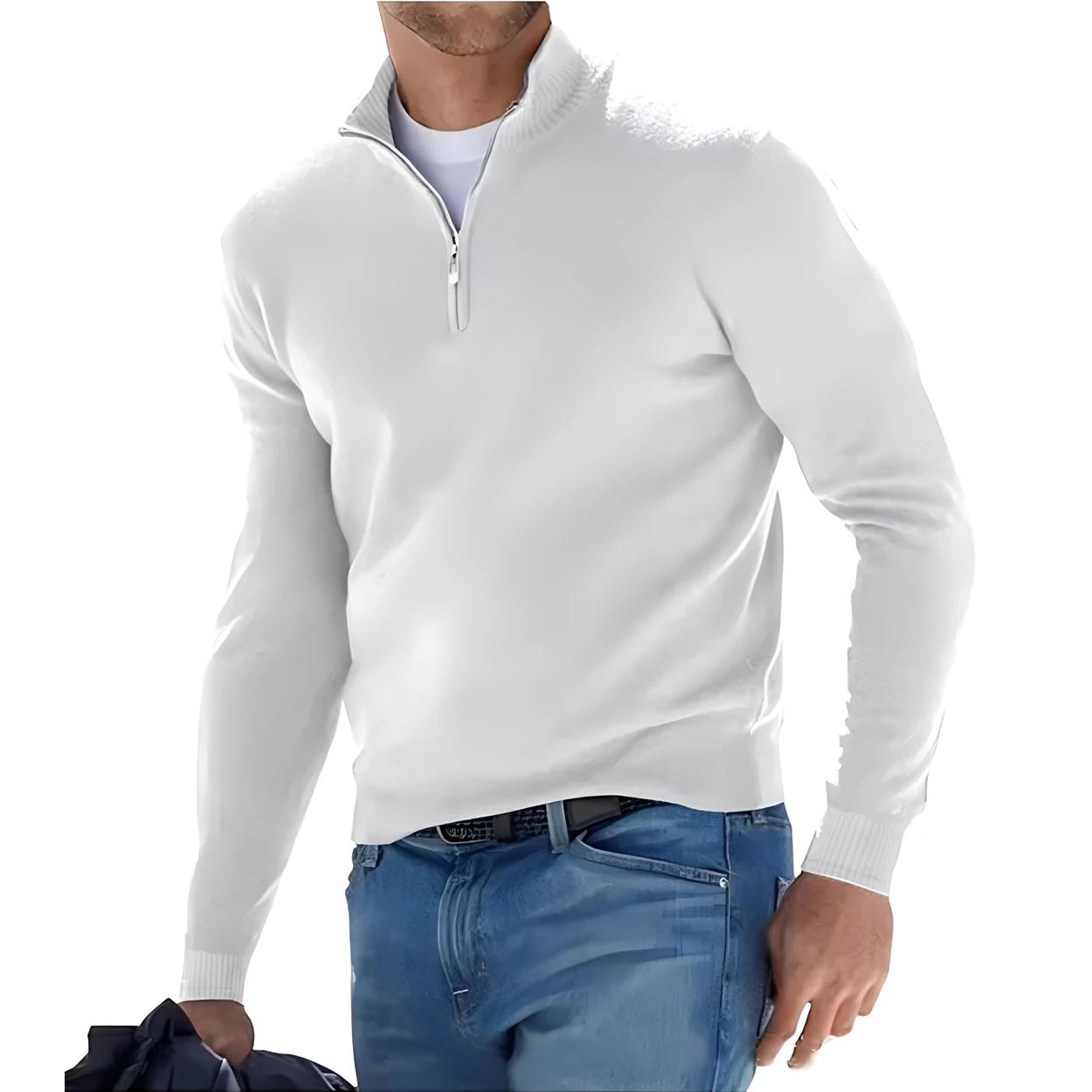 Pull à manches longues pour hommes, couleur unie, demi-fermeture éclair, col en v, tricoté, surdimen