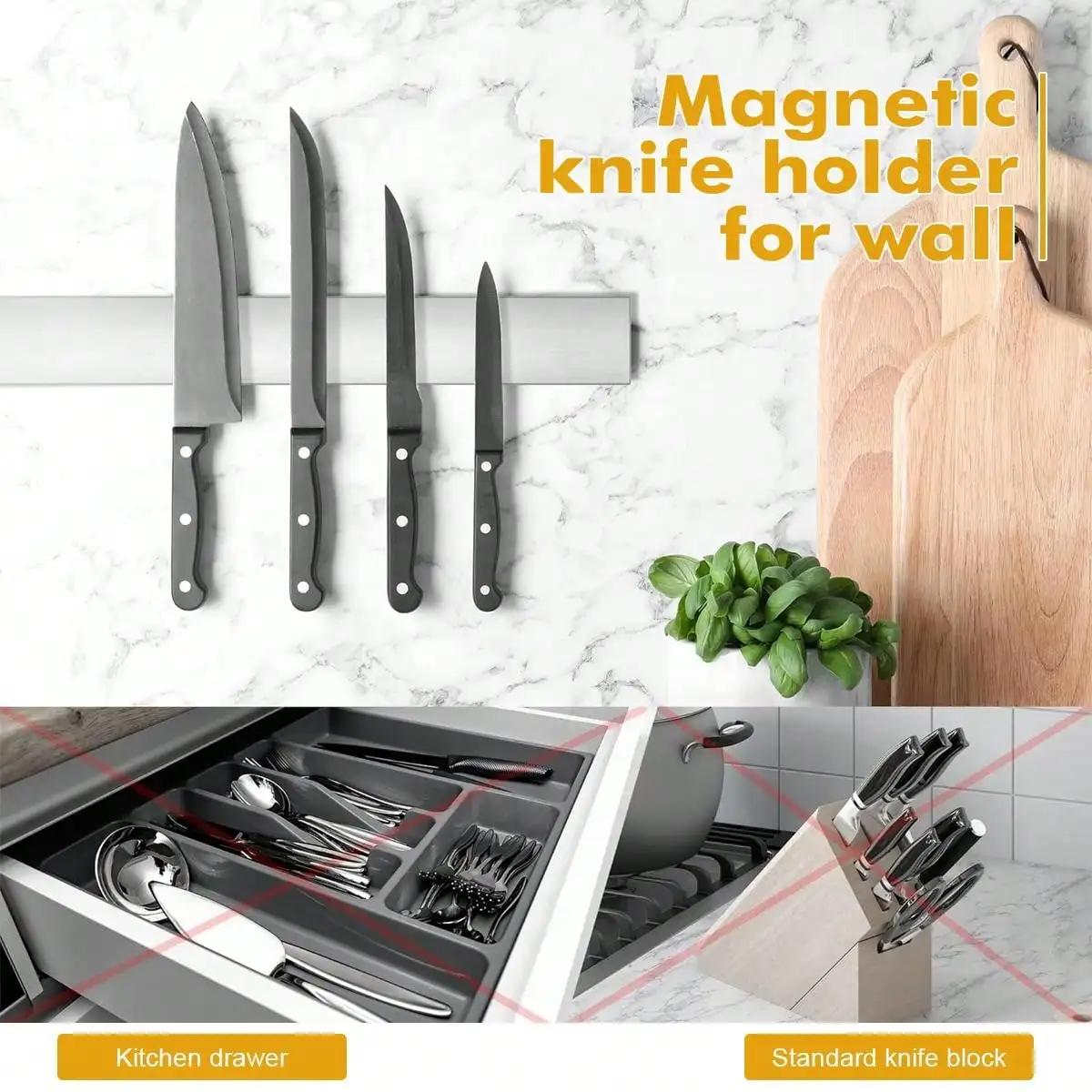 Leeseph Porte-couteau magnétique pour mur, porte-couteaux à bande magnétique polyvalente en acier in