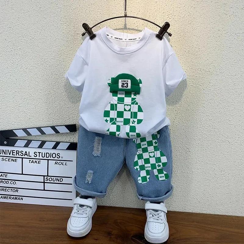 Ensemble de vêtements d'été pour bébés garçons, T-shirt ours + pantalon court, ensemble 2 pièces pou