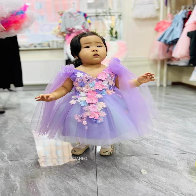 Robe de princesse violette pour filles, idéale pour anniversaire, concours de beauté, cérémonie, dem