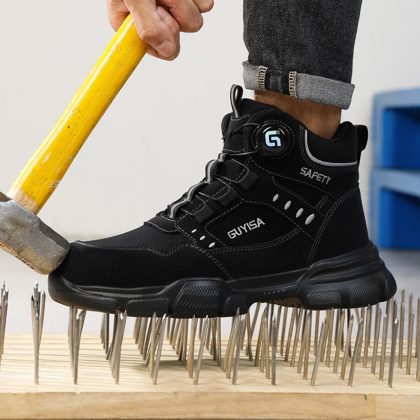 Chaussures de travail GUYISA pour hommes à embout en acier, anti-écrasement et anti-perforation, kak