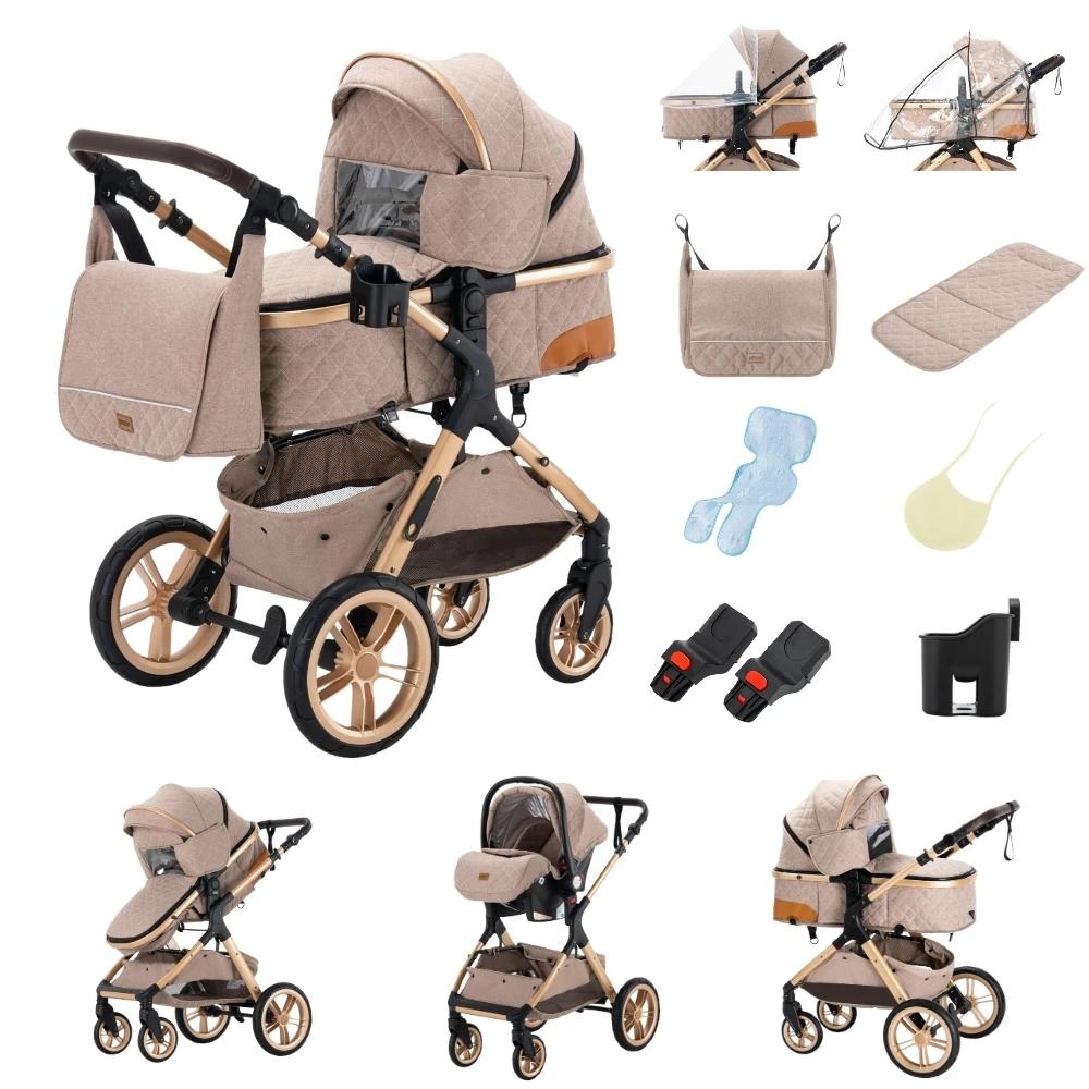Poussette multifonction 3 en 1 avec siège auto, landau pour bébé, poussette pliable facile, siège co
