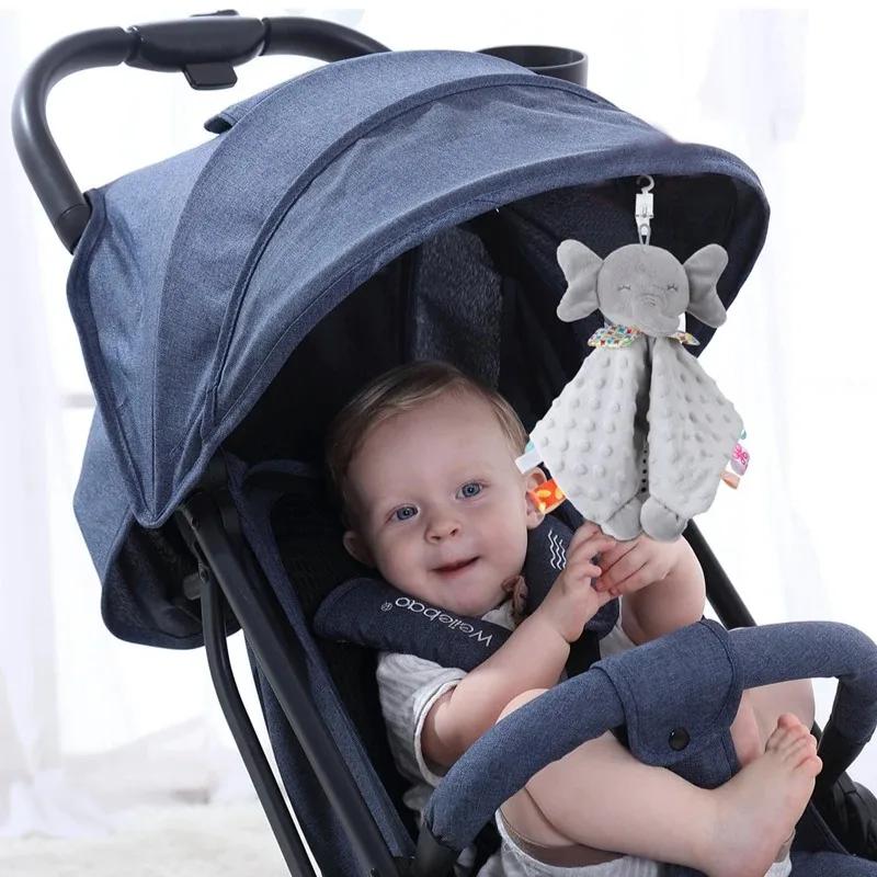 PANGDUBE – couverture de sécurité pour bébé, jouet en peluche éléphant avec hochet, anneau de dentit