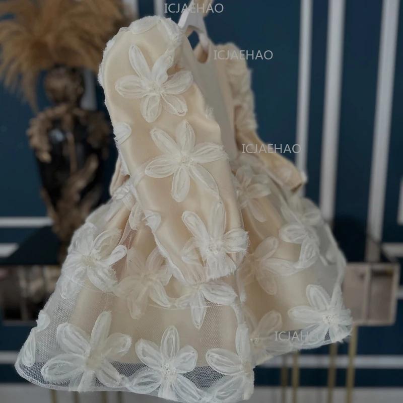 Nouvelle Robe de Princesse en Satin à Manches Longues avec Nœud pour Filles 2026 – Tenue de Cérémoni