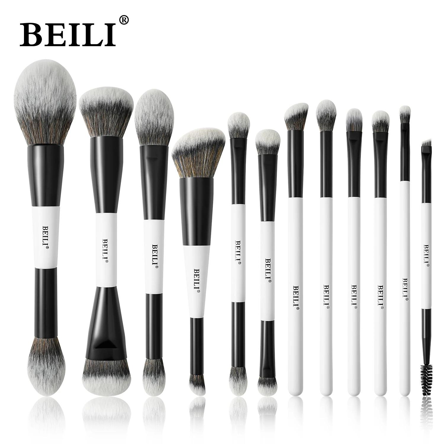 BEILI – ensemble de pinceaux de maquillage professionnels à double extrémité, 12 pièces, pour Contou