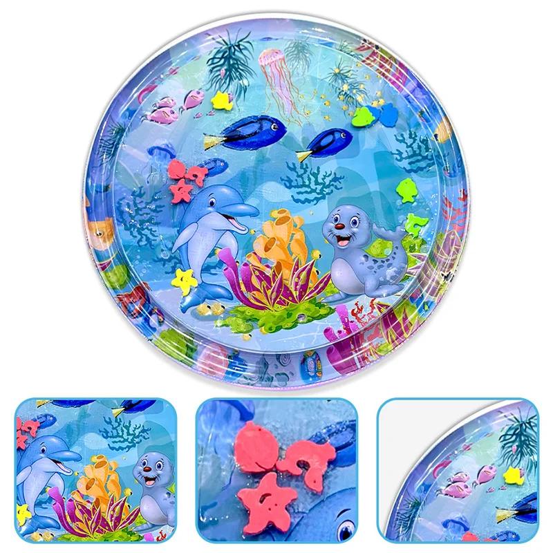 Grand tapis d'eau de jeu pour bébé, 100cm, motif de sceau de dauphin, tapis de jeu rond gonflable en