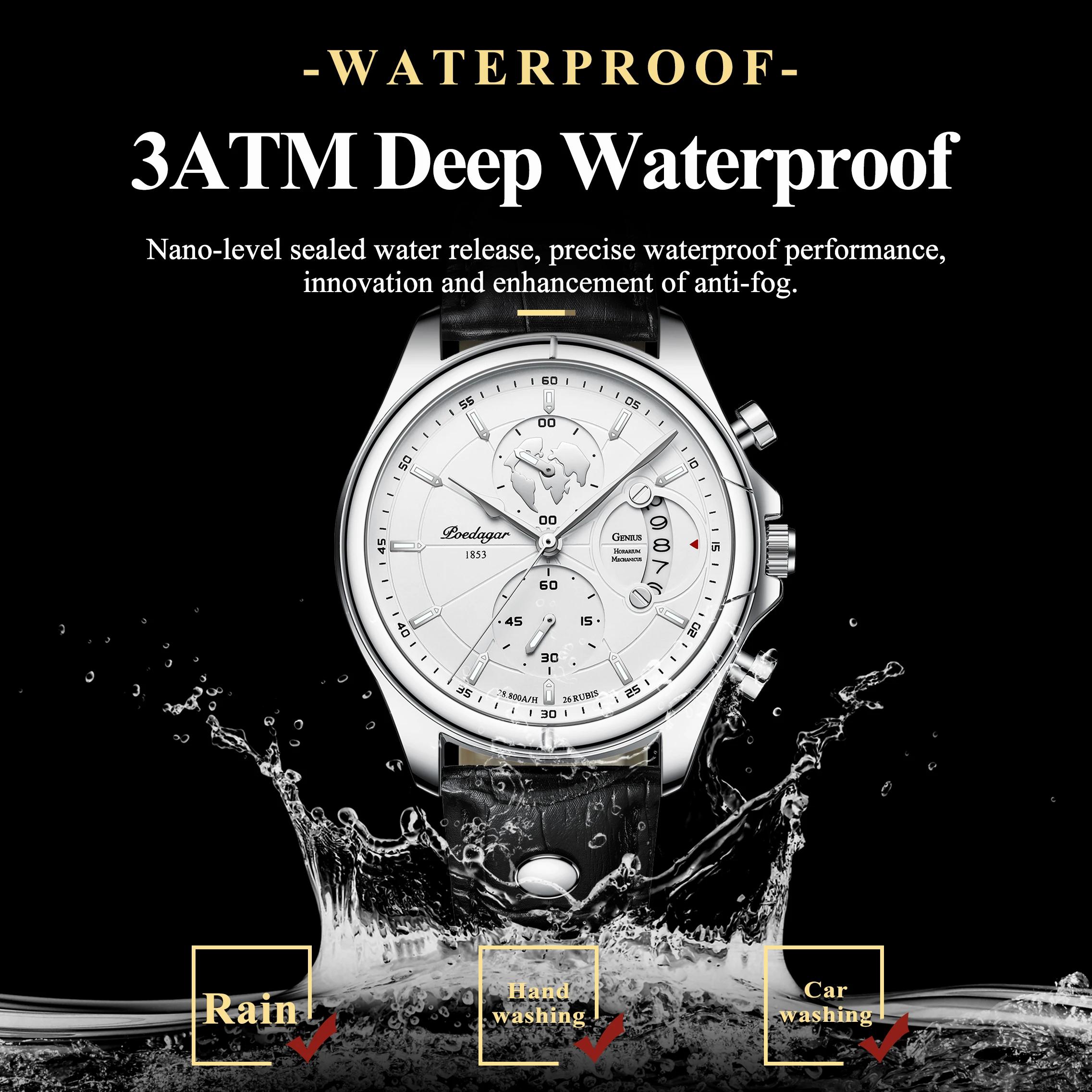 POEDAGAR luxe homme montre-bracelet chronographe Date étanche en cuir hommes montre décontracté Quar