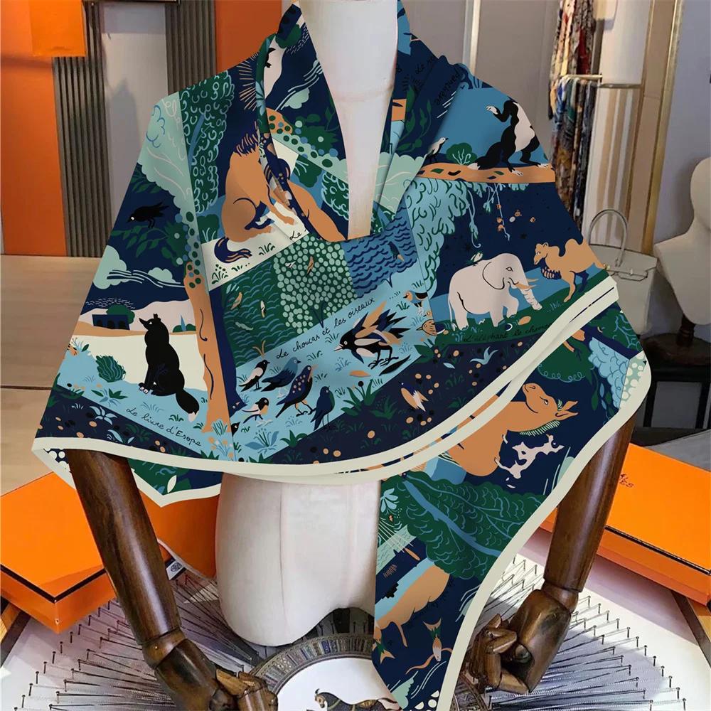 POBING 30% soie 70% cachemire écharpe femmes roulé à la main animaux imprimer foulards carrés envelo