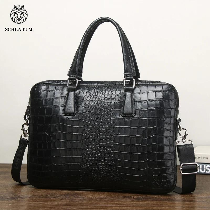 SCHLATUM véritable cuir Crocodile Grain porte-documents dur pour hommes 15.6 pouces mallette pour or