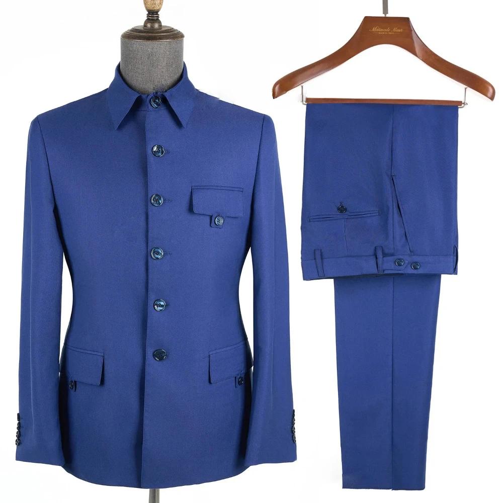Ensemble de costume pour hommes, Blazer et pantalon formels, tenue deux pièces classique, col montan
