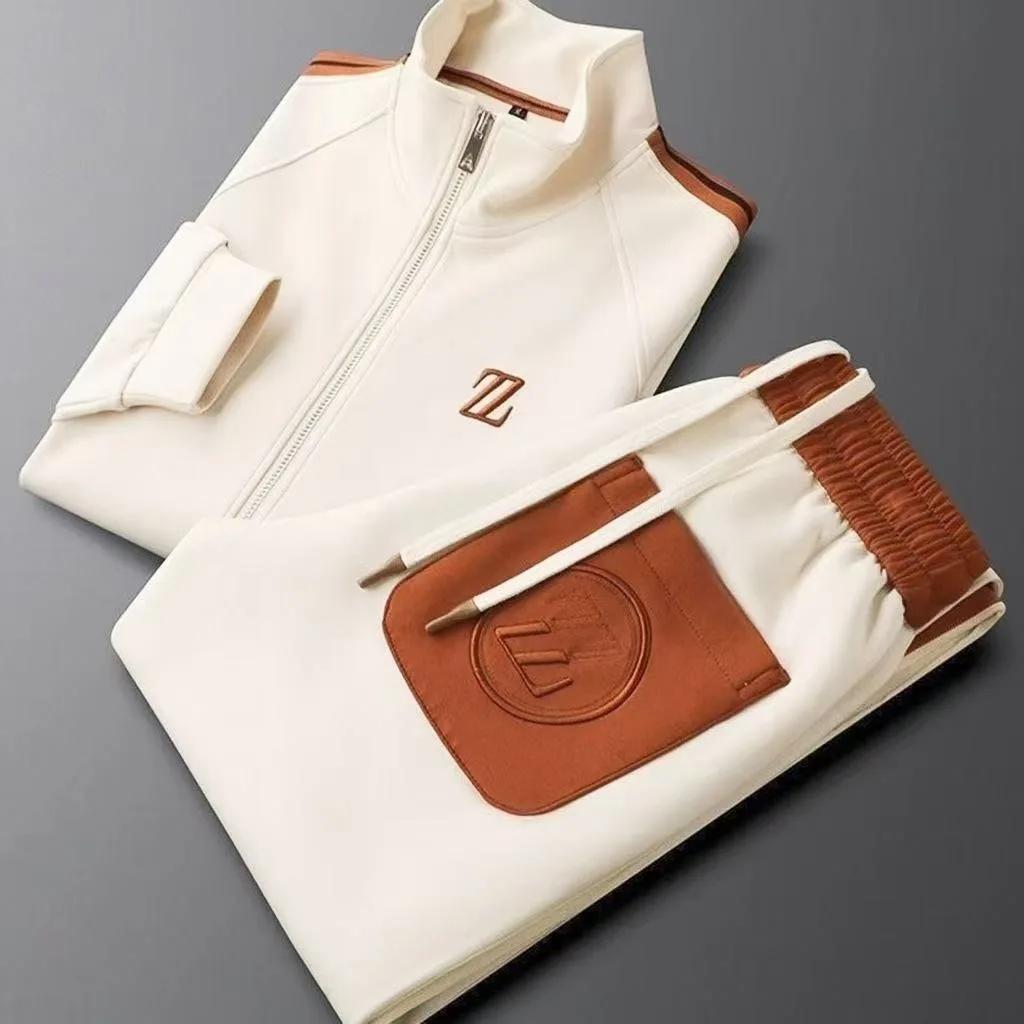 Ensemble de survêtement homme 2026 – Veste et pantalon tendance brodés – Tenue de sport deux pièces