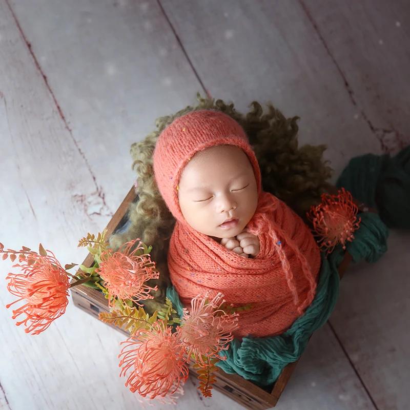 Ensemble vintage tricot bébé - Chapeau lapin et enveloppe mohair - Accessoire photo nouveau-né
