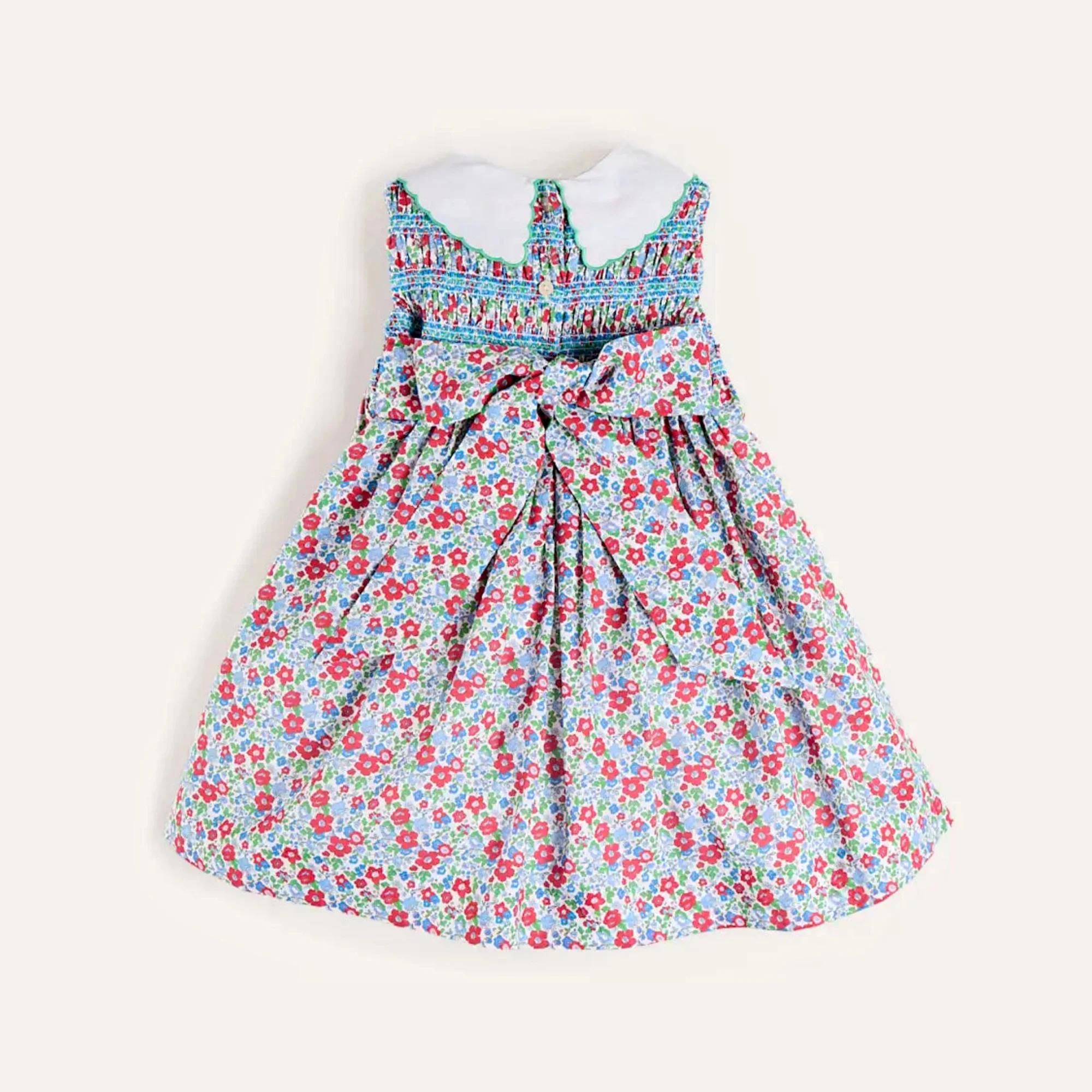 Robe d'été pour fille sans manches de haute qualité avec col brodé de fleurs, couleur rouge, imprimé