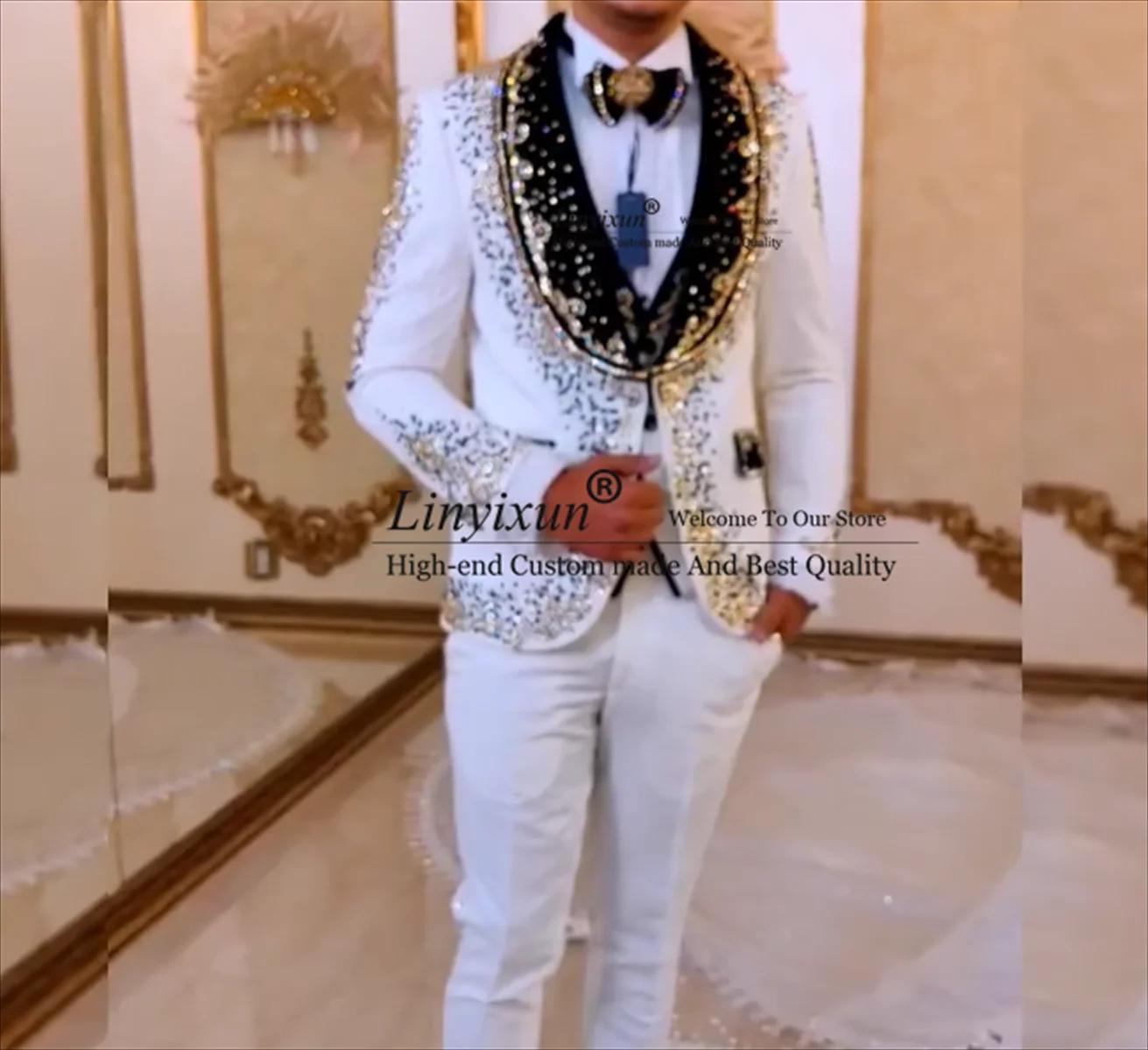 Costumes de luxe ornés de diamants pour hommes, blazers de Rhpersonnalisés, smokings de mariage, sty