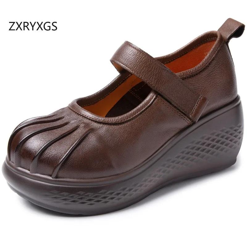ZXRYXGS Chaussures classiques rétro en cuir véritable de qualité supérieure, semelle épaisse, confor