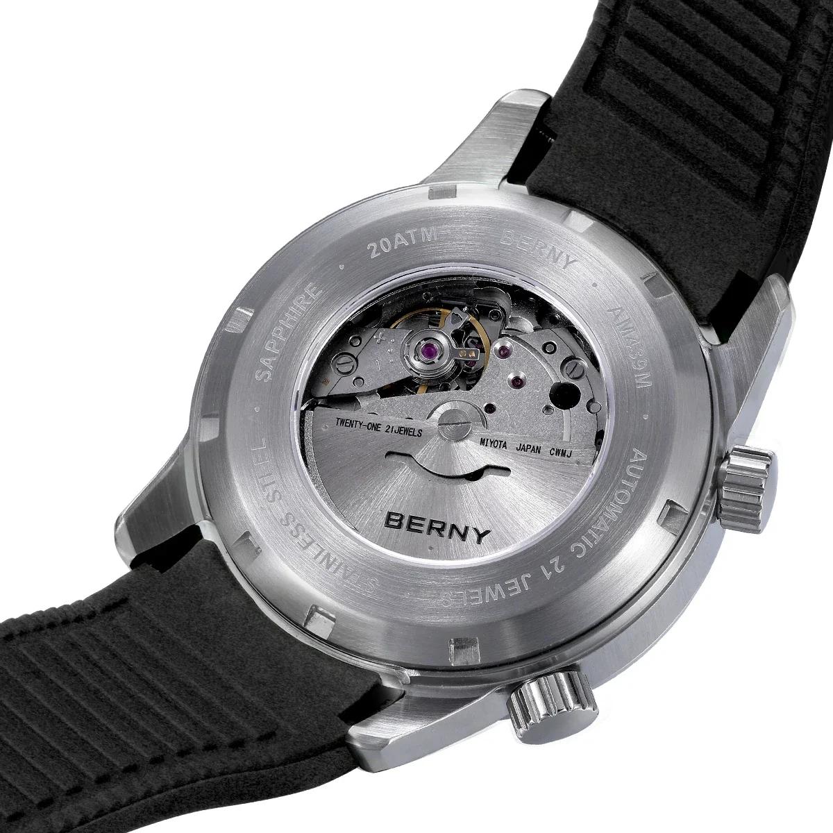 BERNY montres de plongée pour hommes 200M étanche Super lumineux automatique mécanique montre de plo
