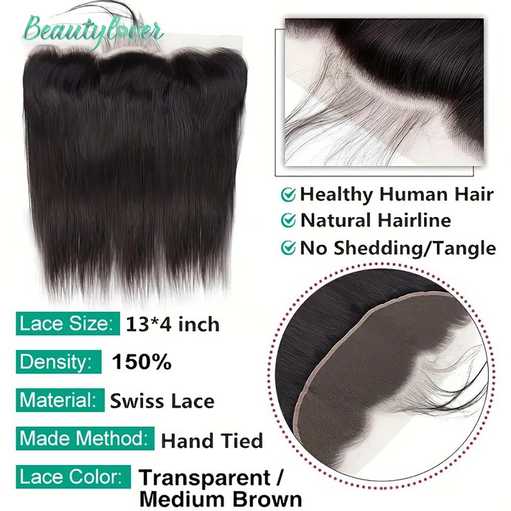 Perruque Lace Closure Brésilienne Naturelle, Cheveux Lisses, 13x4, 2x6, Pre-Plucked, Suisse, 24 Pouc