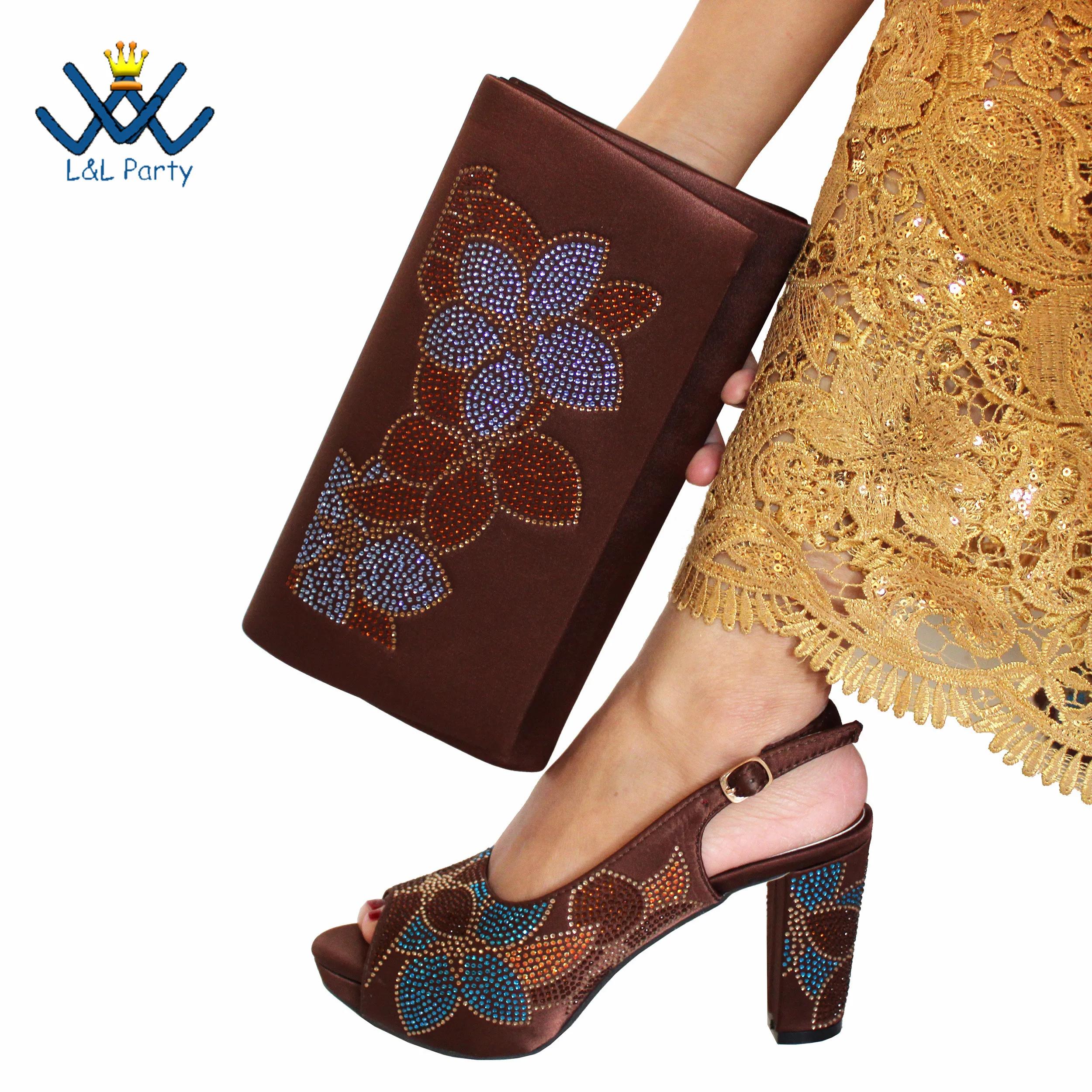 Ensemble de chaussures et sacs pour femmes africaines, Peep Parker avec cristal Kendning pour fête d