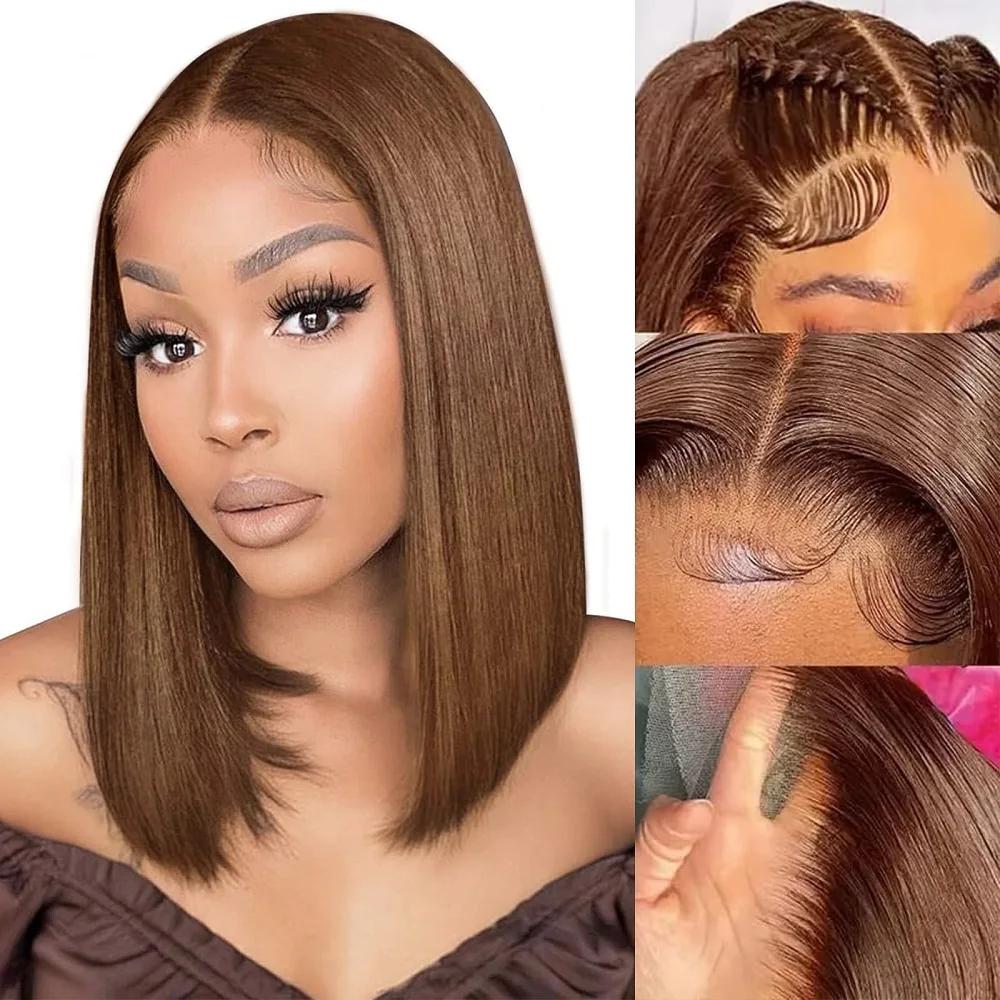 Perruques courtes lisses en cheveux humains de 8 à 14 pouces, densité 200, pour femmes, perruques fr
