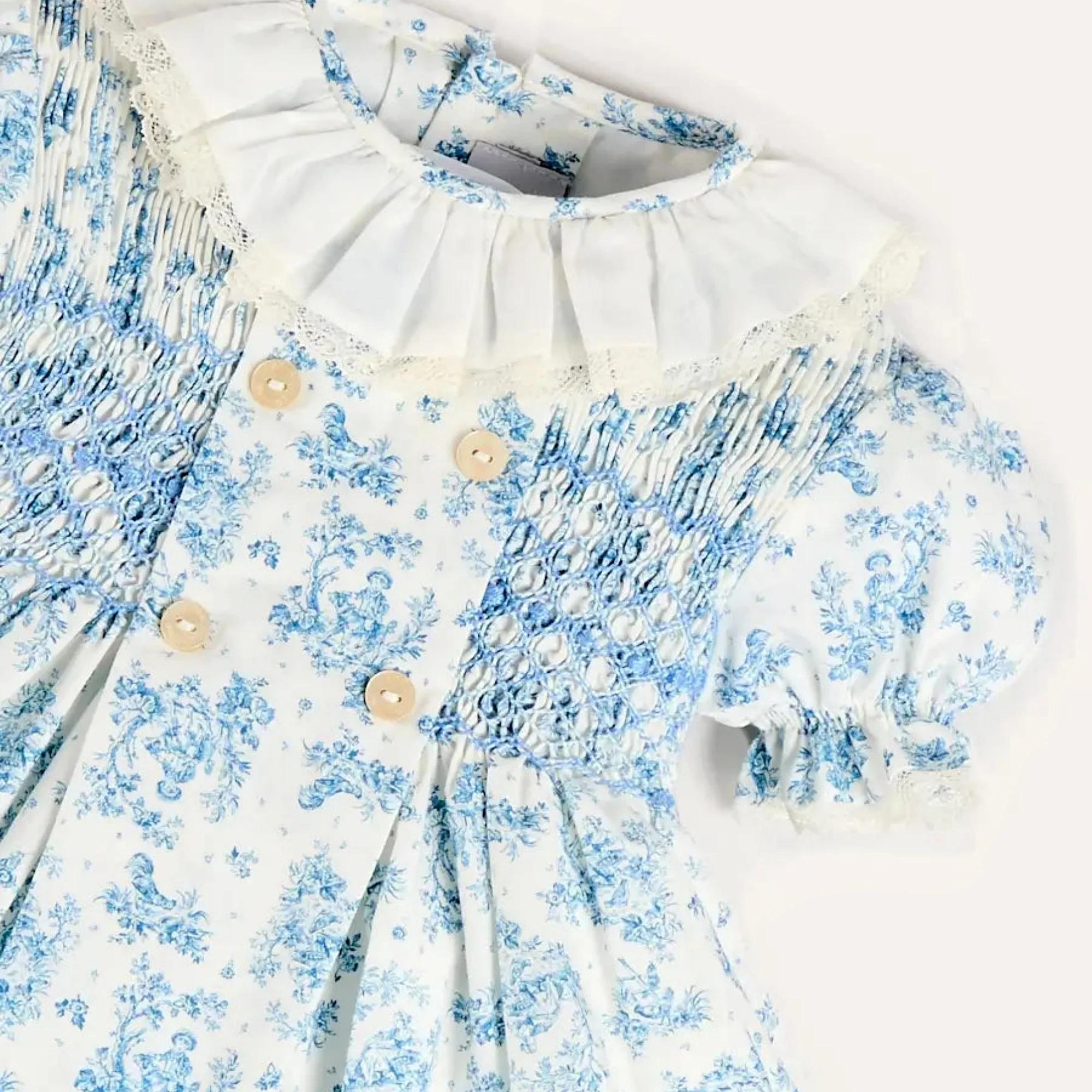 Robe d'été pour filles, style smocké, manches courtes bouffantes, col en dentelle à volants, imprimé