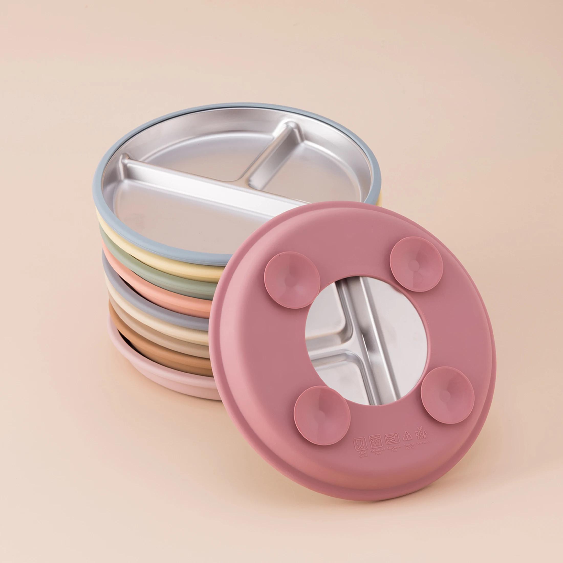 Plaque en acier inoxydable pour enfants, 1 pièce, plats à aspiration détachables, bol à ventouse d'a